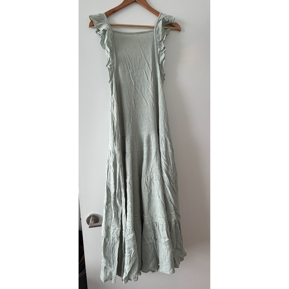 Small Anthropologie Sage Green Ruffle Tiered Maxi Dress